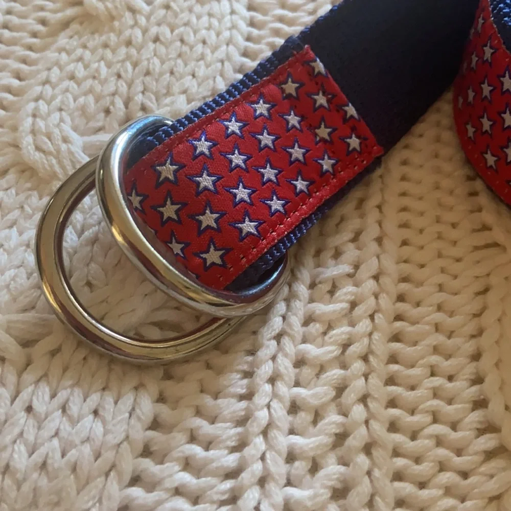 Nylon D Ring Boys Belt 28” Red White and Blue  with Stars